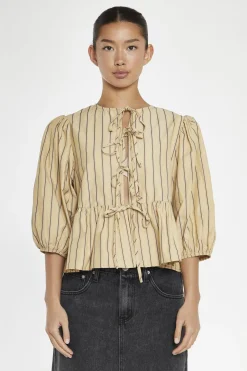 Glamorous Blouses & Shirts|Crops, Corsets & Bodysuits|Beige-Brown Stipe Tie-Front Top -