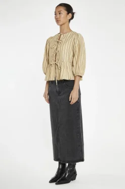 Glamorous Blouses & Shirts|Crops, Corsets & Bodysuits|Beige-Brown Stipe Tie-Front Top -