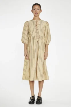 Glamorous Day Dresses|Midi & Midaxi Dresses|Beige-Brown Stripe Tie-Front Midi-Dress -
