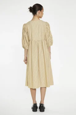 Glamorous Day Dresses|Midi & Midaxi Dresses|Beige-Brown Stripe Tie-Front Midi-Dress -