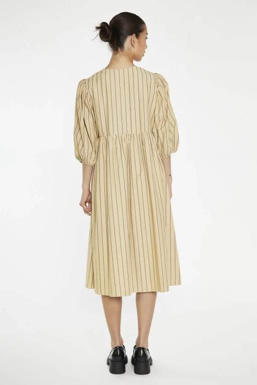 Glamorous Day Dresses|Midi & Midaxi Dresses|Beige-Brown Stripe Tie-Front Midi-Dress -