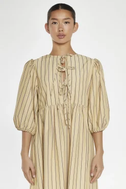 Glamorous Day Dresses|Midi & Midaxi Dresses|Beige-Brown Stripe Tie-Front Midi-Dress -