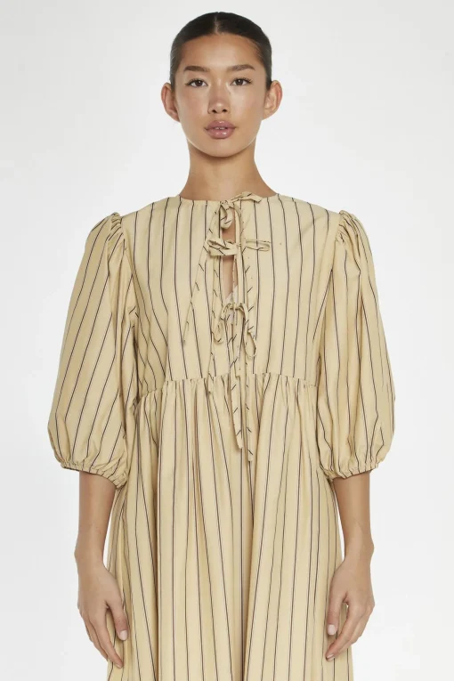 Glamorous Day Dresses|Midi & Midaxi Dresses|Beige-Brown Stripe Tie-Front Midi-Dress -