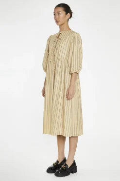 Glamorous Day Dresses|Midi & Midaxi Dresses|Beige-Brown Stripe Tie-Front Midi-Dress -