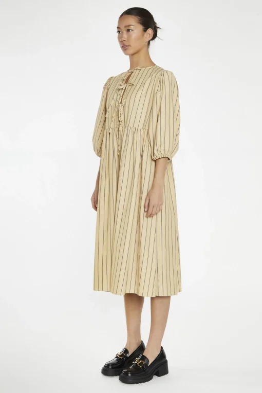 Glamorous Day Dresses|Midi & Midaxi Dresses|Beige-Brown Stripe Tie-Front Midi-Dress -