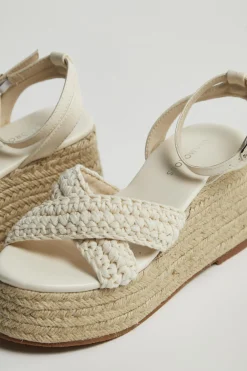 Glamorous Platform Heels|Beige-Crochet Espadrilles Platform-Wedges -