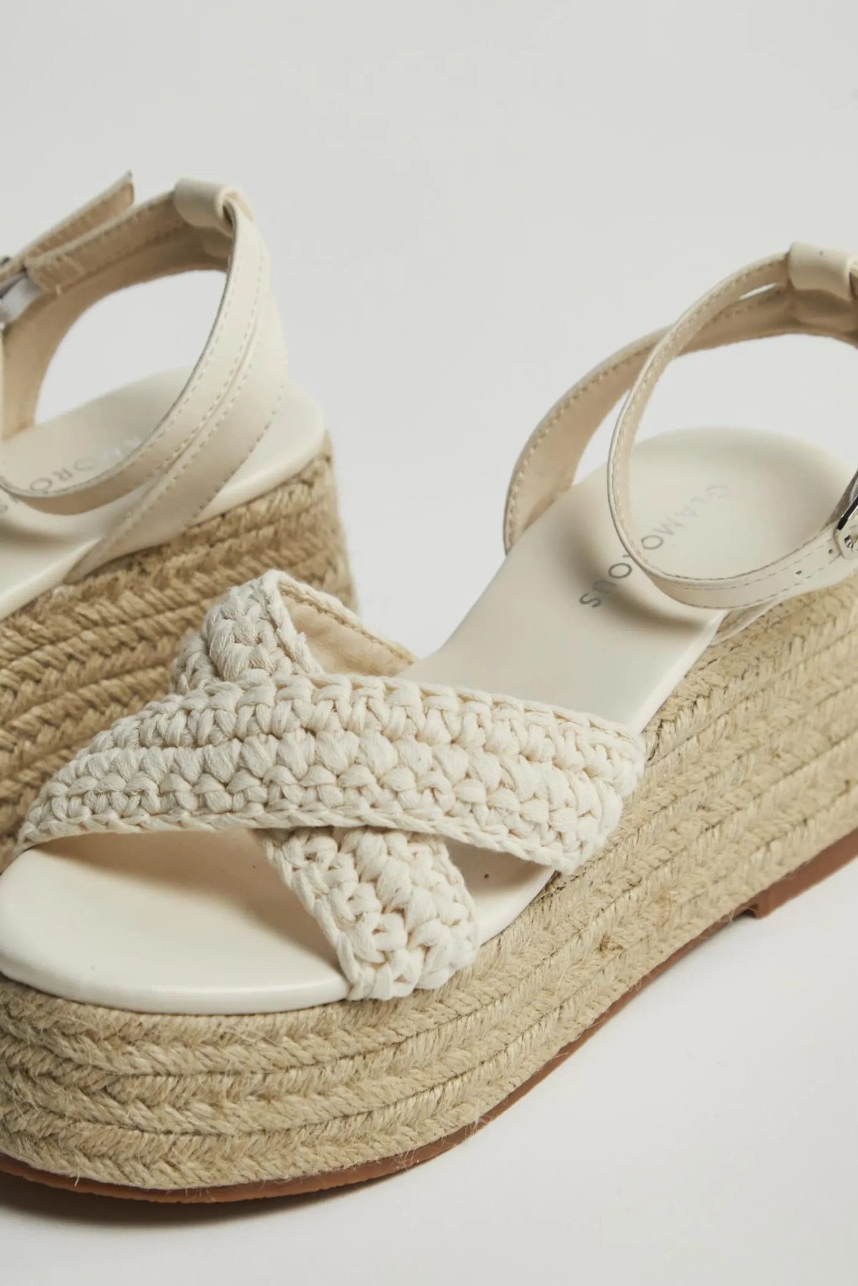 Glamorous Platform Heels|Beige-Crochet Espadrilles Platform-Wedges -