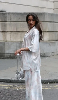 Glamorous Bottoms|Maxi Skirts|Beige-Grey-Watercolour Bias-Cut-Maxi-Skirt -