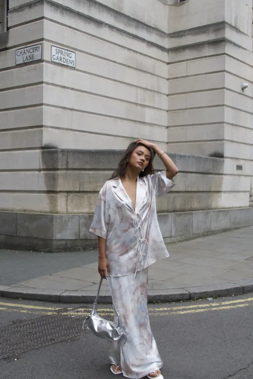 Glamorous Bottoms|Maxi Skirts|Beige-Grey-Watercolour Bias-Cut-Maxi-Skirt -