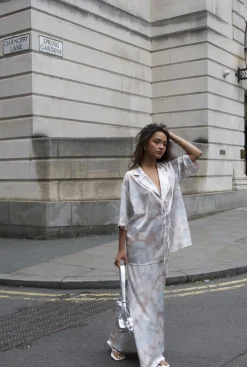 Glamorous Bottoms|Maxi Skirts|Beige-Grey-Watercolour Bias-Cut-Maxi-Skirt -