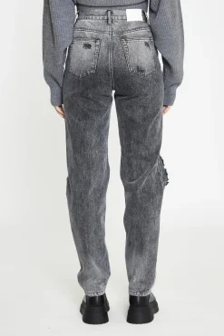 Glamorous High Waisted Jeans|Straight Leg Jeans|Black Acid Wash Distressed Straight High-Waist-Jeans -