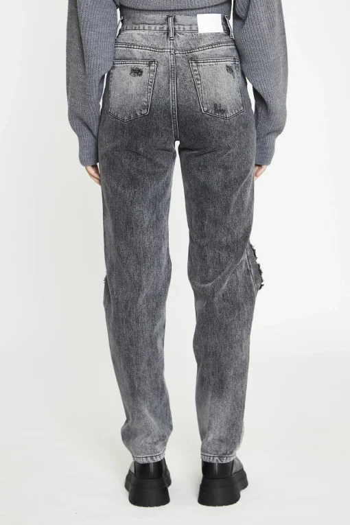 Glamorous High Waisted Jeans|Straight Leg Jeans|Black Acid Wash Distressed Straight High-Waist-Jeans -