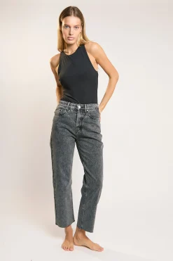 Glamorous Straight Leg Jeans|Black Acid-Wash Straight Leg Jeans -