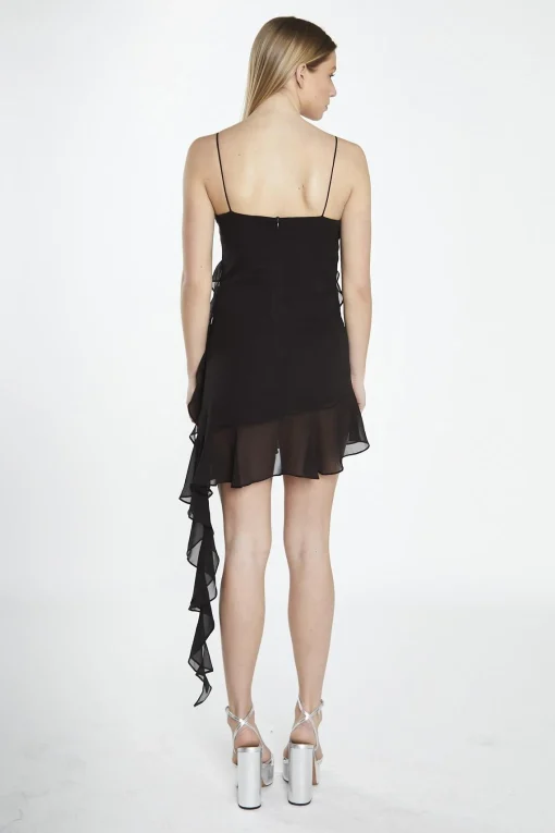 Glamorous Day Dresses|Party Dresses|Black Asymmetric-Ruffle Mini-Dress -