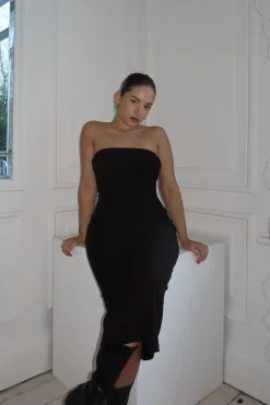 Glamorous Day Dresses|Glamorous Care: Our Sustainable Collection|Black Bandeau Bodycon Midi-Dress -