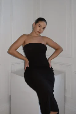 Glamorous Day Dresses|Glamorous Care: Our Sustainable Collection|Black Bandeau Bodycon Midi-Dress -