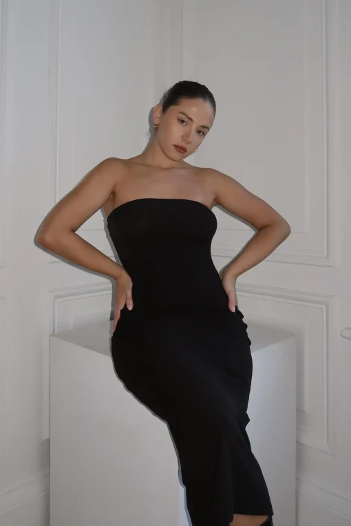 Glamorous Day Dresses|Glamorous Care: Our Sustainable Collection|Black Bandeau Bodycon Midi-Dress -