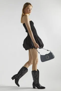 Glamorous Mini Dresses|Mini Dresses|Black Bandeau Shirred Mini-Dress -