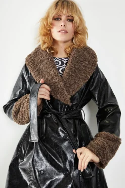 Glamorous Faux Fur & Leather|Coats|Black Belted Coat with Faux Fur -