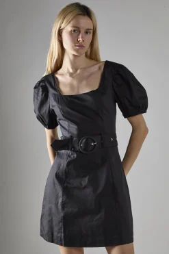 Glamorous Mini Dresses|Mini Dresses|Black Belted Peplum Mini-Dress -