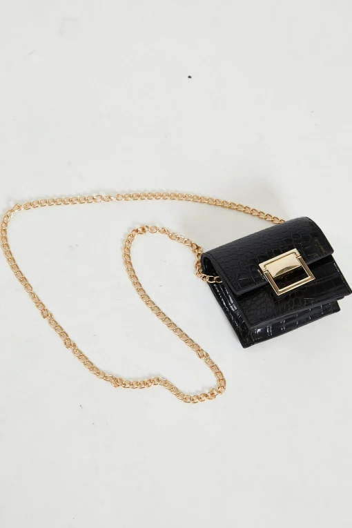 Glamorous Go To Partywear|Cross-body Bags|Black Buckle Chain Square Cross-Body Bag -