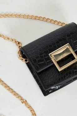Glamorous Go To Partywear|Cross-body Bags|Black Buckle Chain Square Cross-Body Bag -