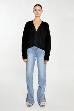 Glamorous Workwear|Cardigans|Black Button Down Cable Knit Cardigan -