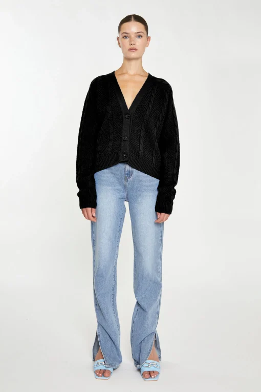 Glamorous Workwear|Cardigans|Black Button Down Cable Knit Cardigan -