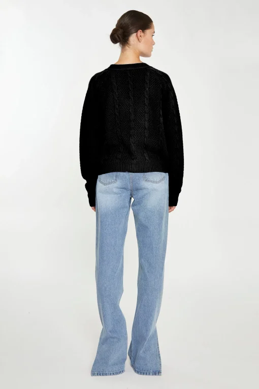 Glamorous Workwear|Cardigans|Black Button Down Cable Knit Cardigan -