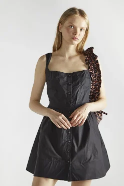 Glamorous Mini Dresses|Mini Dresses|Black Button Front Pleated Mini-Dress -