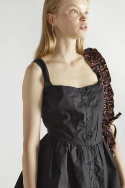 Glamorous Mini Dresses|Mini Dresses|Black Button Front Pleated Mini-Dress -