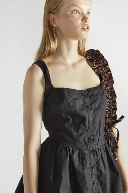 Glamorous Mini Dresses|Mini Dresses|Black Button Front Pleated Mini-Dress -