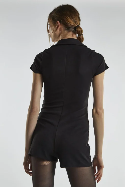 Glamorous Playsuits|Black Button-Front Playsuit -