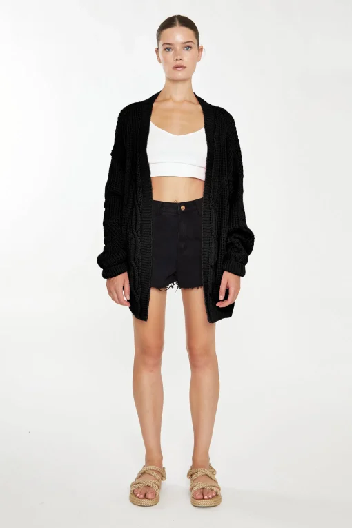 Glamorous Cardigans|Black Cable Knit Cardigan -