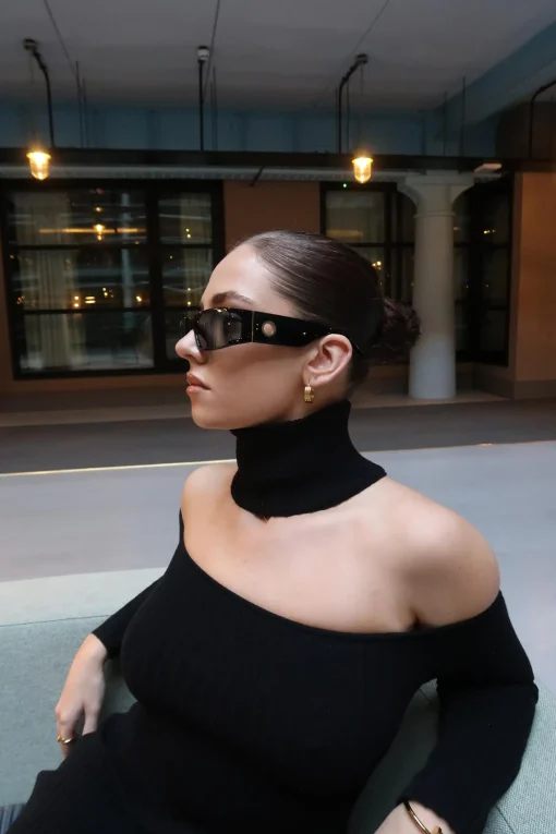 Glamorous Day Dresses|Glamorous Care: Our Sustainable Collection|Black Choker-Neck Rib-Knit Mini-Dress -