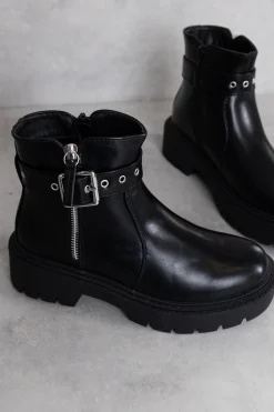 Glamorous Workwear|Boots|Black Chunky Buckle Chelsea Boots -
