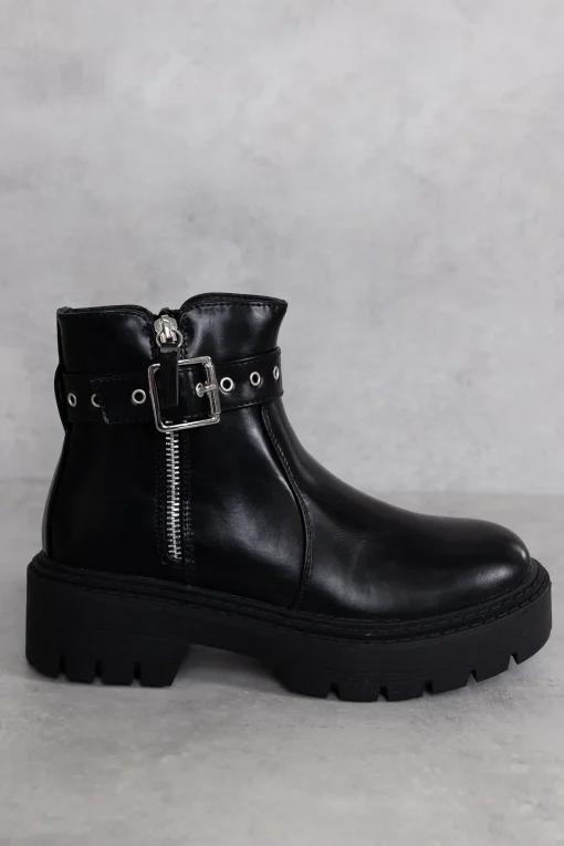 Glamorous Workwear|Boots|Black Chunky Buckle Chelsea Boots -
