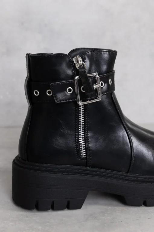 Glamorous Workwear|Boots|Black Chunky Buckle Chelsea Boots -