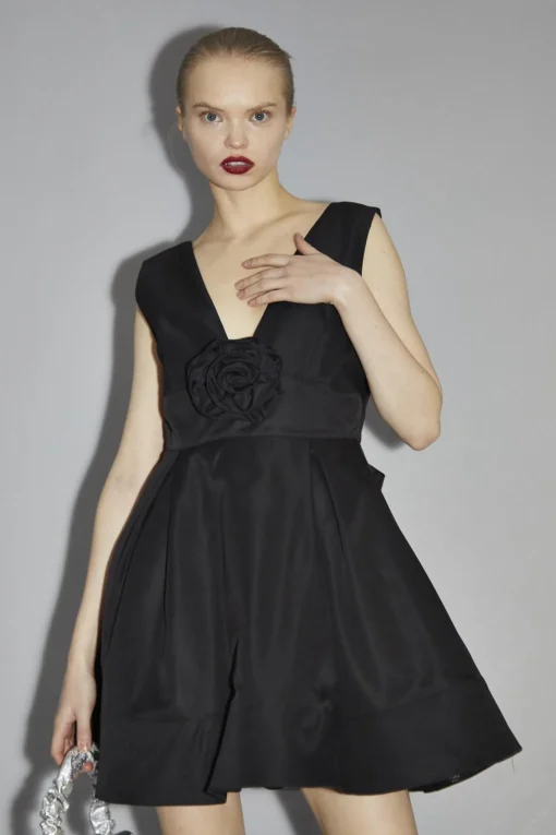 Glamorous Party Dresses|Going Out Dresses|Black Corsage Skater Mini-Dress -