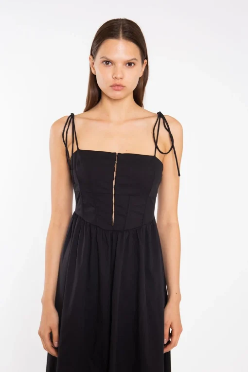 Glamorous Graduation|Day Dresses|Black Corset Front Maxi-Dress -