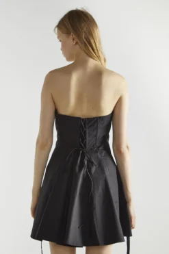 Glamorous Mini Dresses|Mini Dresses|Black Cotton Bandeau Pleated Mini-Dress -