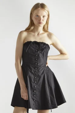 Glamorous Mini Dresses|Mini Dresses|Black Cotton Bandeau Pleated Mini-Dress -