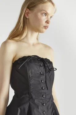 Glamorous Mini Dresses|Mini Dresses|Black Cotton Bandeau Pleated Mini-Dress -
