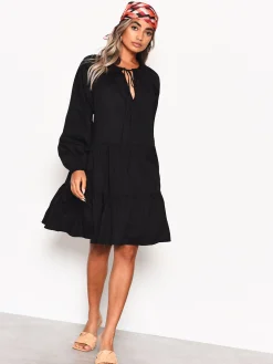 Glamorous Graduation|Day Dresses|Black Cotton Long Sleeve Smock Dress -