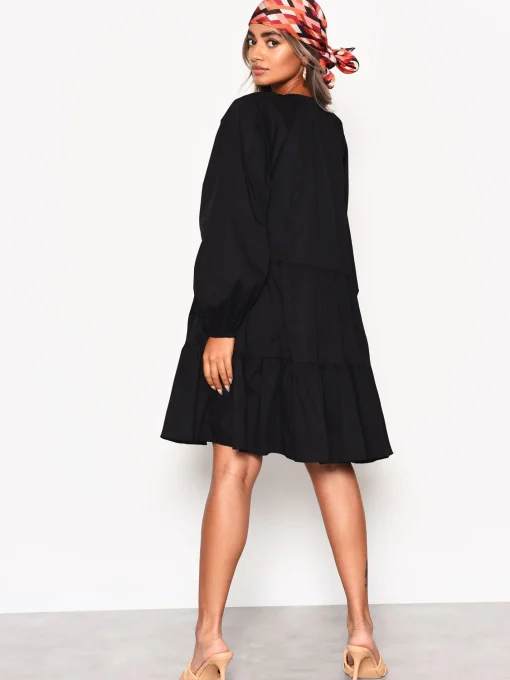 Glamorous Graduation|Day Dresses|Black Cotton Long Sleeve Smock Dress -