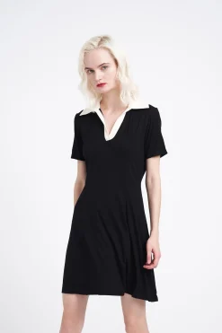 Glamorous Mini Dresses|Mini Dresses|Black Cream Collared Mini-Dress -