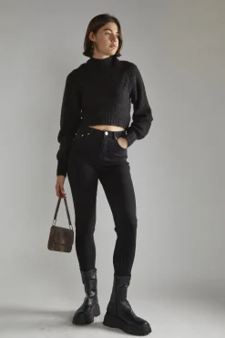 Glamorous Jumpers|Black Crew Neck Crop-Jumper -