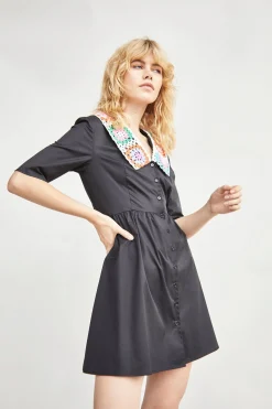 Glamorous Day Dresses|Mini Dresses|Black Crotchet Collar Mini Dress -