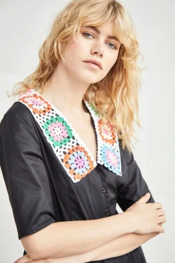 Glamorous Day Dresses|Mini Dresses|Black Crotchet Collar Mini Dress -