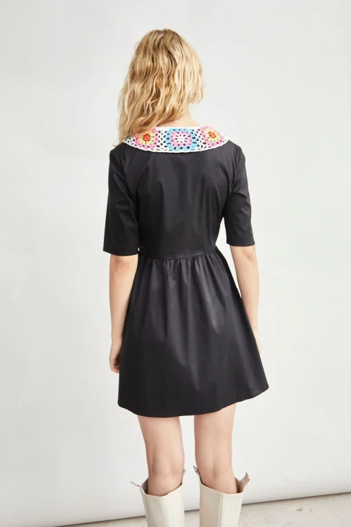 Glamorous Day Dresses|Mini Dresses|Black Crotchet Collar Mini Dress -